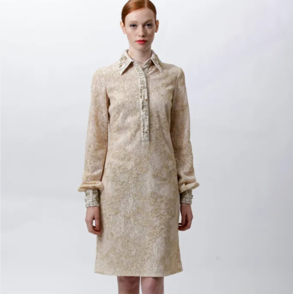 Badgley Mischka Floral Lace Midi Dress With Beaded Accents